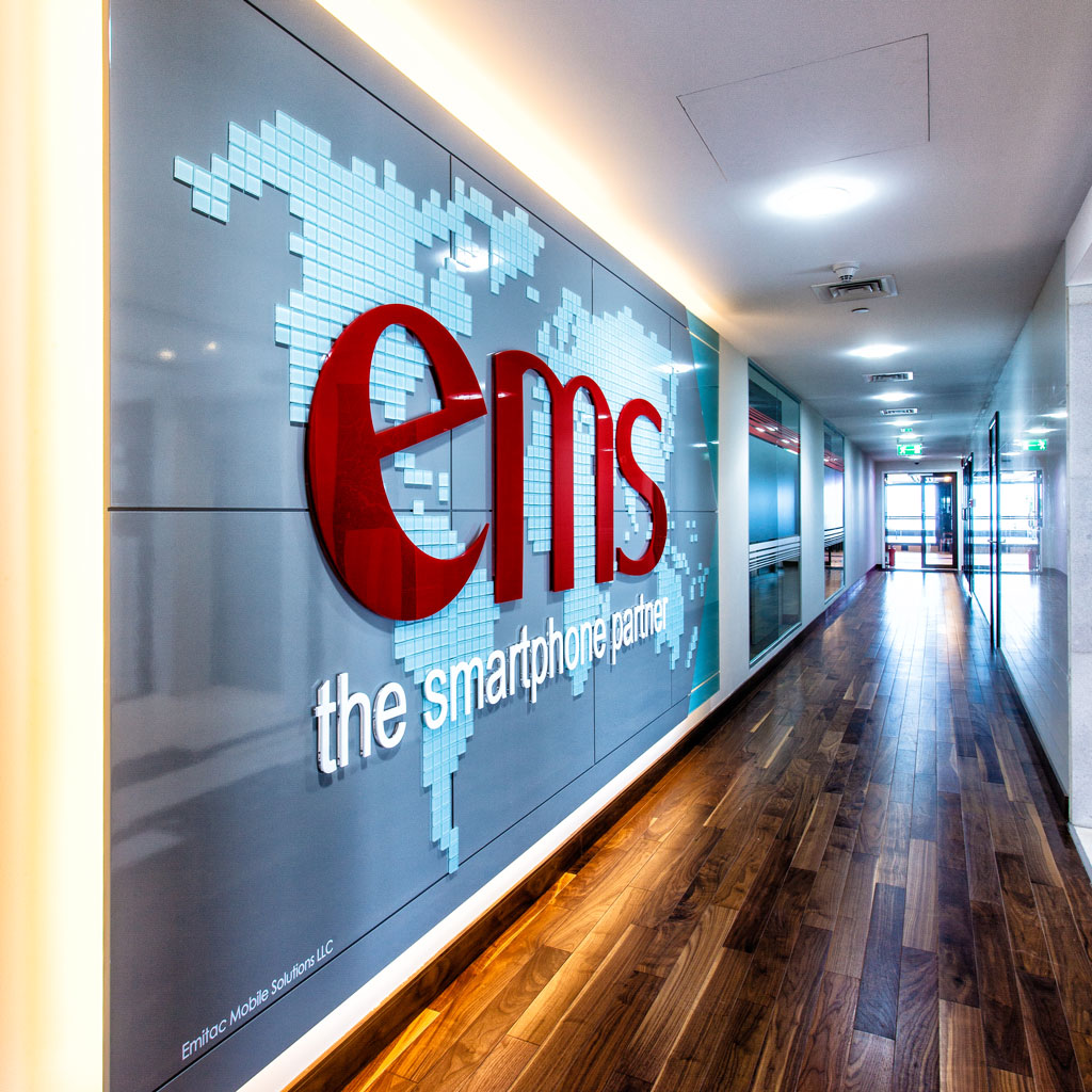 A corporate office interior design with the brand identity