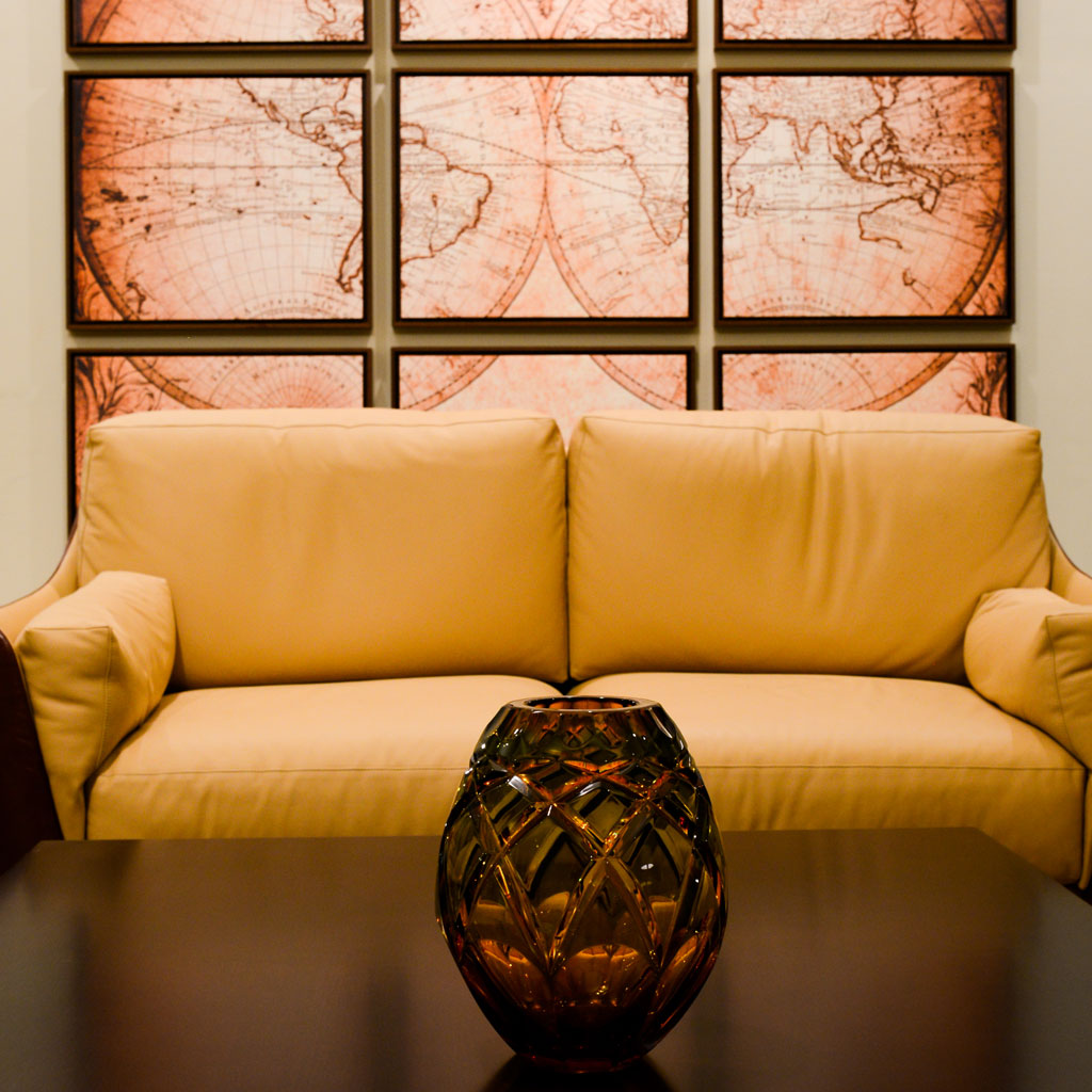 A luxury living room with leather sofas