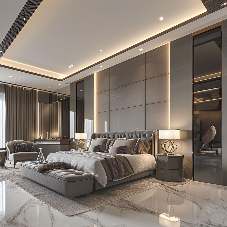 A luxury master bedroom interior design in a Dubai house