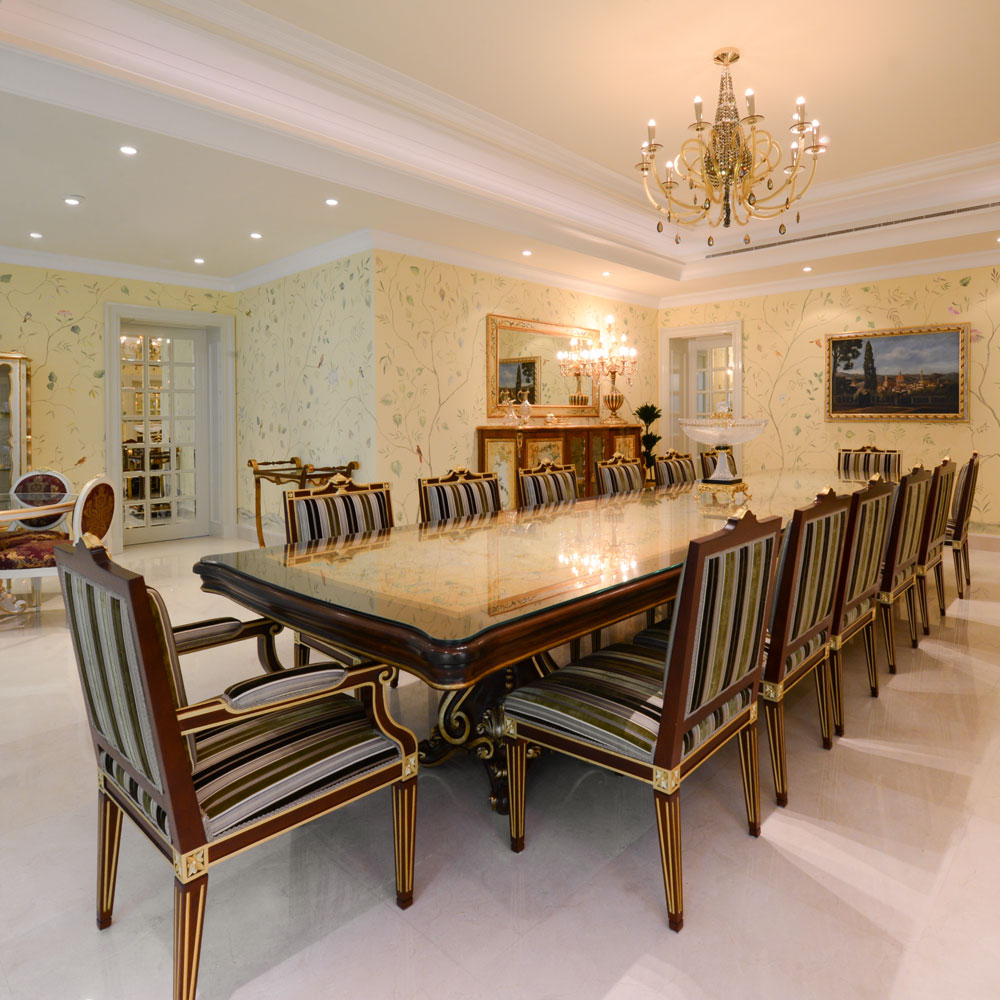 Antique furnishings and rich brocades in this palace tell a story of timeless luxury, deeply rooted in classical design.