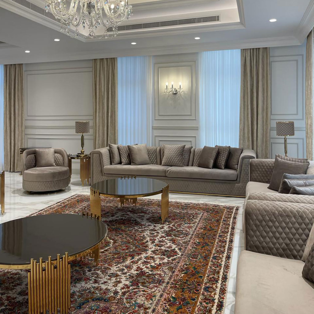 The majlis design celebrates Arab heritage while embracing timeless elegance.